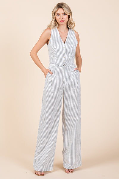 Striped Vest and Wide Leg Pants Two Piece Set