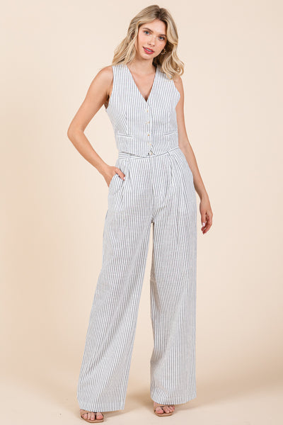 Striped Vest and Wide Leg Pants Two Piece Set