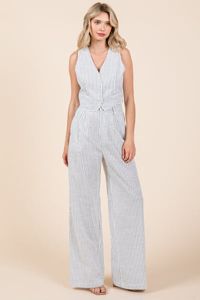 Striped Vest and Wide Leg Pants Two Piece Set