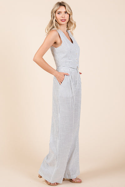 Striped Vest and Wide Leg Pants Two Piece Set