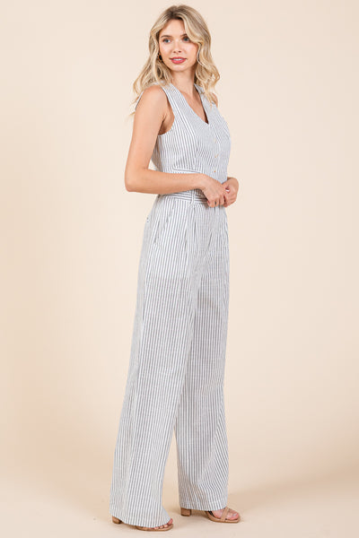 Striped Vest and Wide Leg Pants Two Piece Set