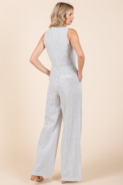 Striped Vest and Wide Leg Pants Two Piece Set