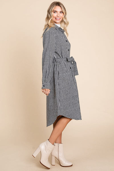 Belted Plaid and Houndstooth Shacket Shirt Dress