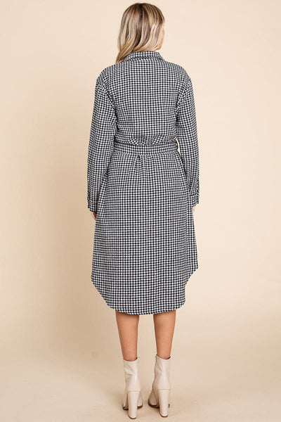 Belted Plaid and Houndstooth Shacket Shirt Dress