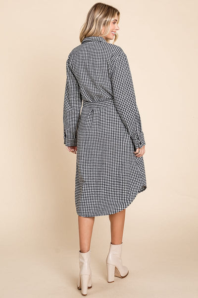 Belted Plaid and Houndstooth Shacket Shirt Dress