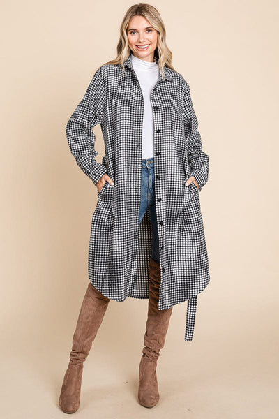 Belted Plaid and Houndstooth Shacket Shirt Dress