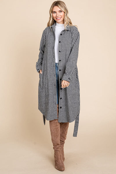 Belted Plaid and Houndstooth Shacket Shirt Dress