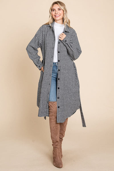 Belted Plaid and Houndstooth Shacket Shirt Dress