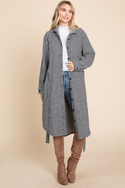 Belted Plaid and Houndstooth Shacket Shirt Dress