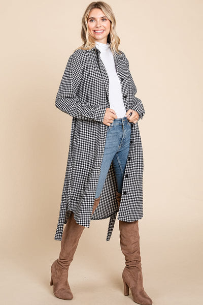 Belted Plaid and Houndstooth Shacket Shirt Dress