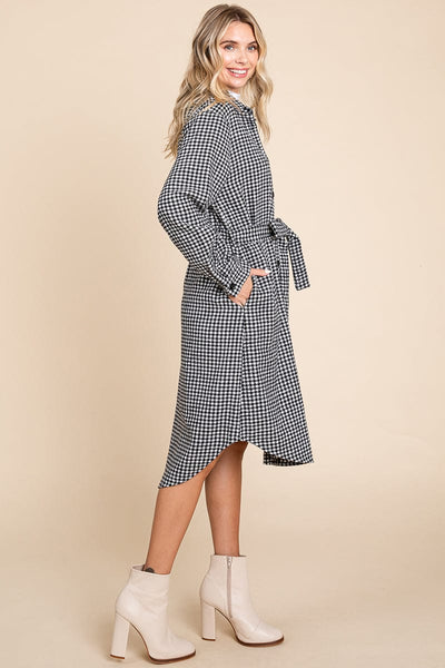 Belted Plaid and Houndstooth Shacket Shirt Dress