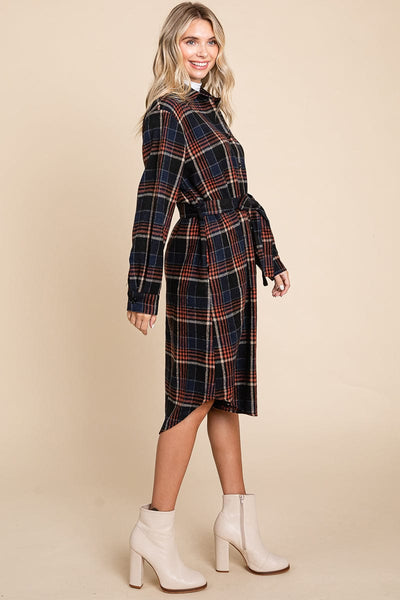 Belted Plaid and Houndstooth Shacket Shirt Dress