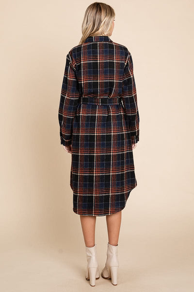 Belted Plaid and Houndstooth Shacket Shirt Dress