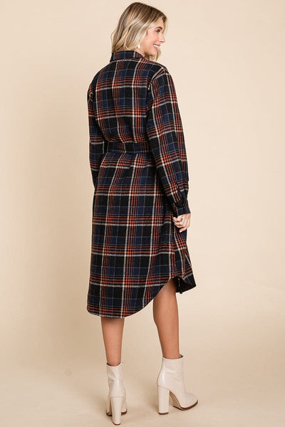 Belted Plaid and Houndstooth Shacket Shirt Dress