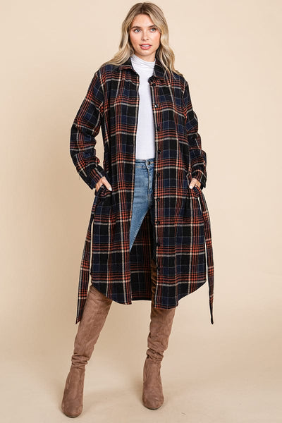 Belted Plaid and Houndstooth Shacket Shirt Dress