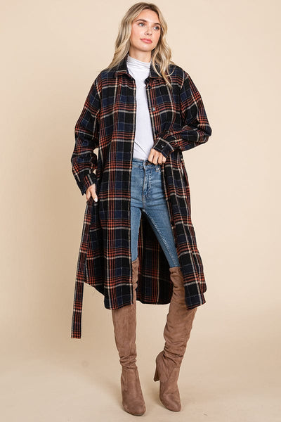 Belted Plaid and Houndstooth Shacket Shirt Dress