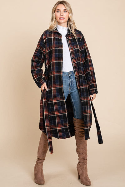 Belted Plaid and Houndstooth Shacket Shirt Dress