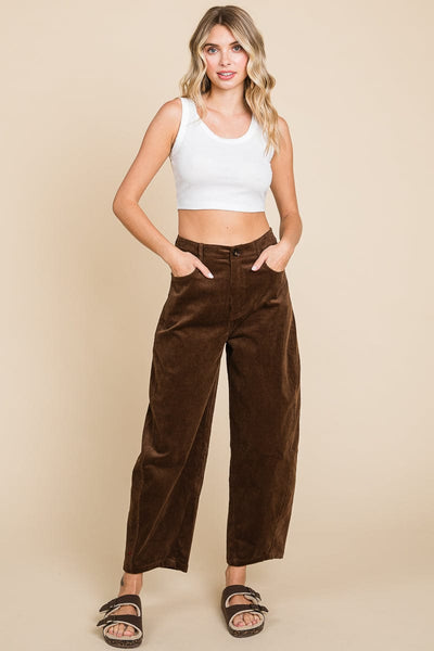 Corduroy Wide Leg Horseshoe Relaxed Fit Pants