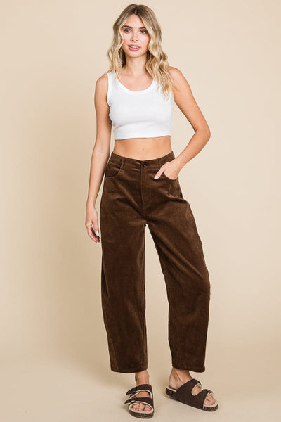 Corduroy Wide Leg Horseshoe Relaxed Fit Pants