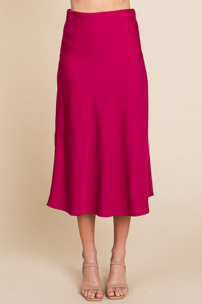 High Waist Satin A line Midi Skirt