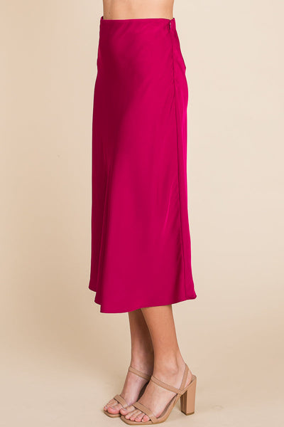 High Waist Satin A line Midi Skirt