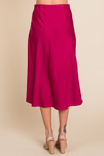 High Waist Satin A line Midi Skirt