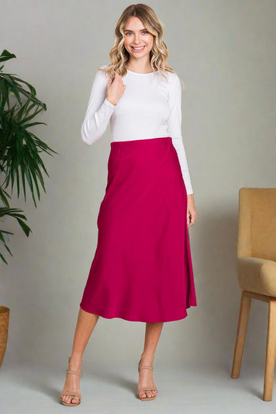 High Waist Satin A line Midi Skirt