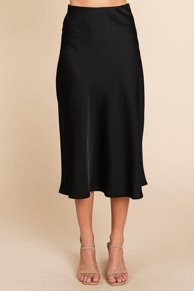 High Waist Satin A line Midi Skirt