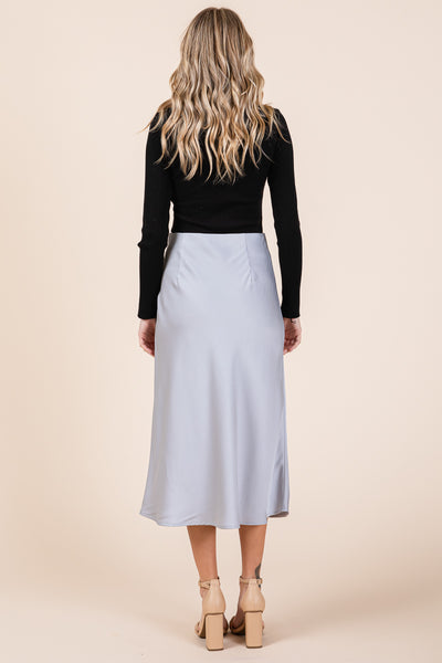 High Waist Satin A line Midi Skirt