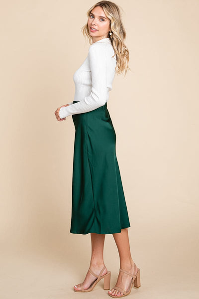 High Waist Satin A line Midi Skirt