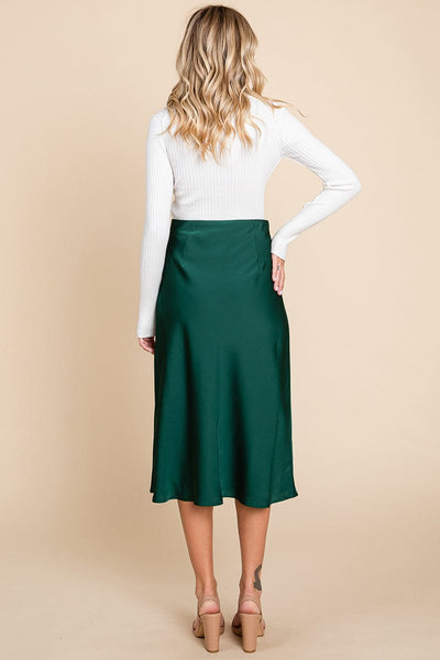 High Waist Satin A line Midi Skirt