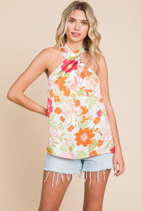 Twisted Halter Neck Printed Top