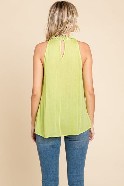 Lace Round Neck Sleeveless Cami Cotton Tops