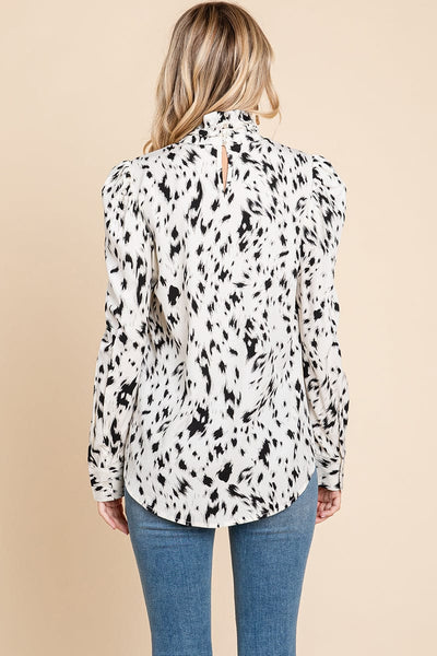 Leopard Print Long Sleeve Cowl Neck Shirts Blouses