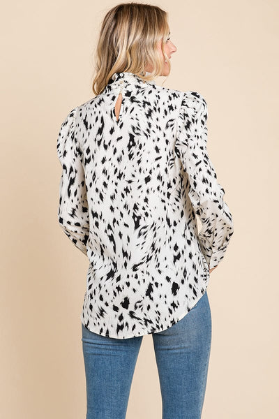 Leopard Print Long Sleeve Cowl Neck Shirts Blouses