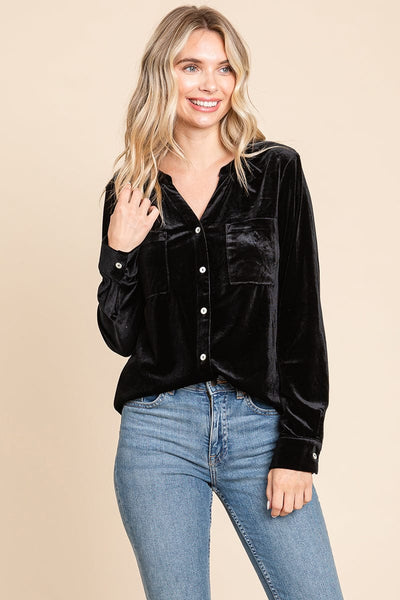 Button Down Long Sleeve Velvet Shirts Tops