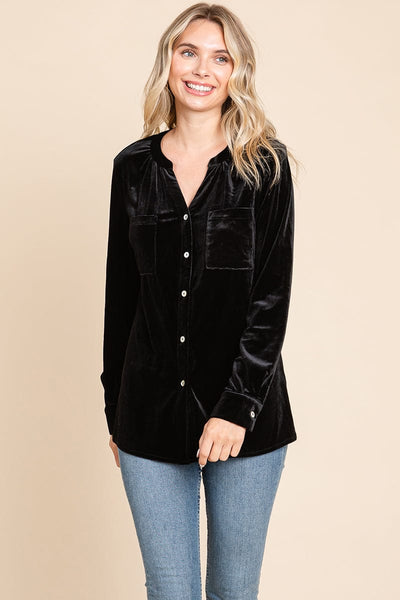 Button Down Long Sleeve Velvet Shirts Tops