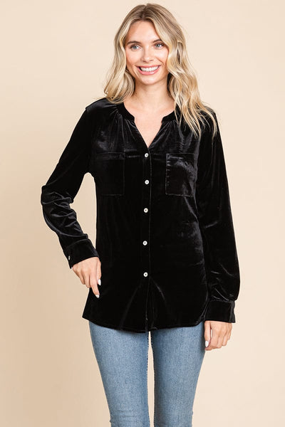 Button Down Long Sleeve Velvet Shirts Tops