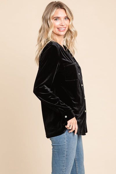 Button Down Long Sleeve Velvet Shirts Tops