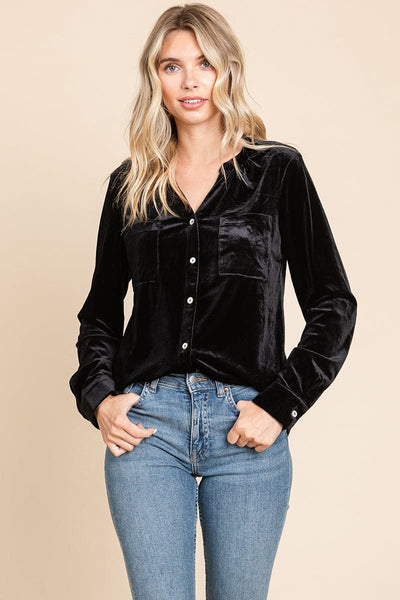 Button Down Long Sleeve Velvet Shirts Tops