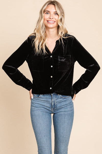 Button Down Long Sleeve Velvet Shirts Tops