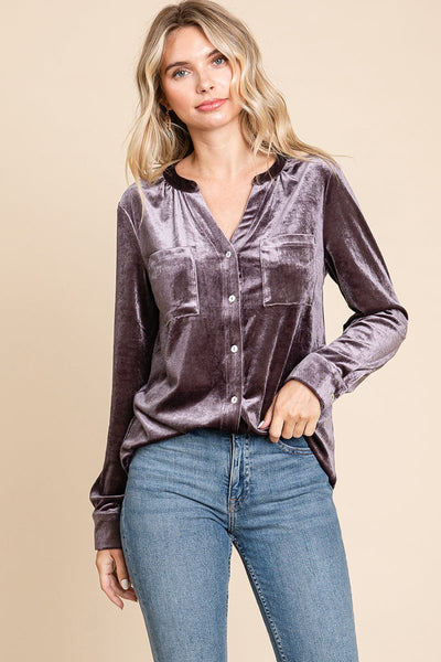 Button Down Long Sleeve Velvet Shirts Tops