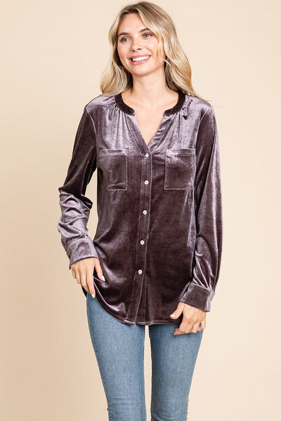 Button Down Long Sleeve Velvet Shirts Tops