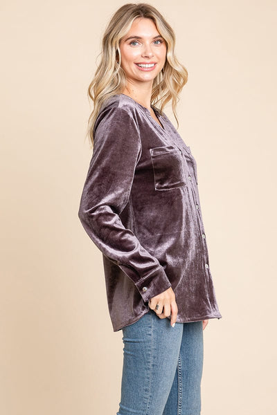 Button Down Long Sleeve Velvet Shirts Tops