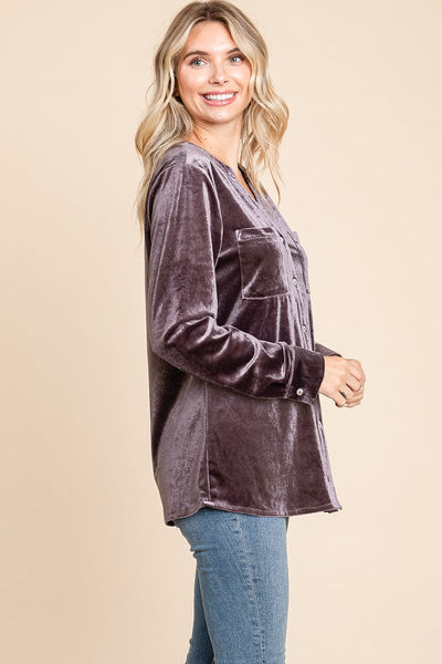 Button Down Long Sleeve Velvet Shirts Tops