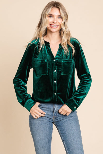 Button Down Long Sleeve Velvet Shirts Tops