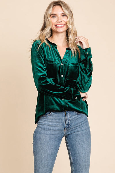 Button Down Long Sleeve Velvet Shirts Tops