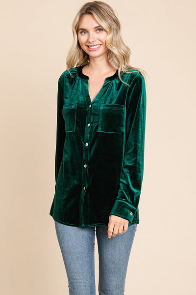 Button Down Long Sleeve Velvet Shirts Tops