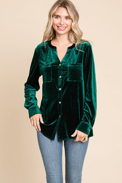 Button Down Long Sleeve Velvet Shirts Tops