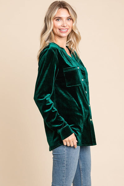 Button Down Long Sleeve Velvet Shirts Tops